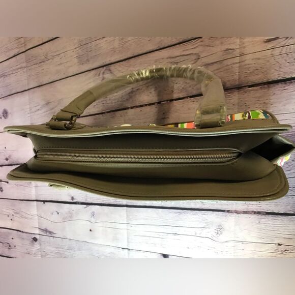 NWT Baekgaard Tan Leather Frame Shoulder Bag Watercolor Stripe Side Pockets - Picture 8 of 11